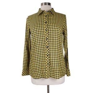 Talbots Petite Sp Small Petite Women's Buttom Up Shirt Yellow Navy Gingham Check